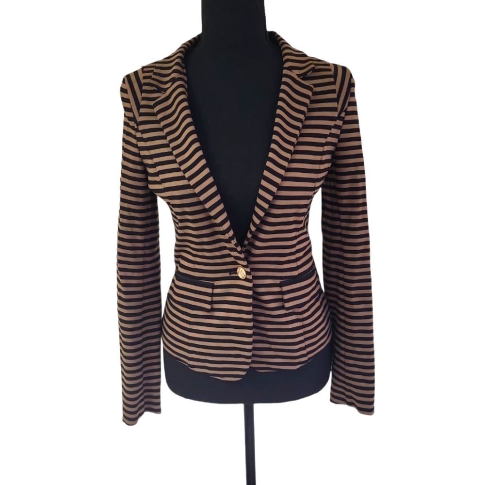 NWOT Naivee women's black & brown stripped with pockets blazer jacket top, XS